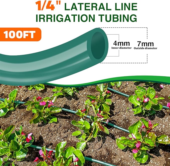 Bonviee 100FT 1/4 inch Blank Distribution Tubing Drip Irrigation Hose Garden Watering Tube Line for Small garden irrigation system-Green