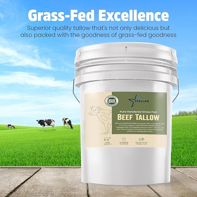 Stellar - Beef Tallow - 100% Grass-Fed & Finished - Good for Cooking, Baking and Frying - Food Grade - 2 LBS