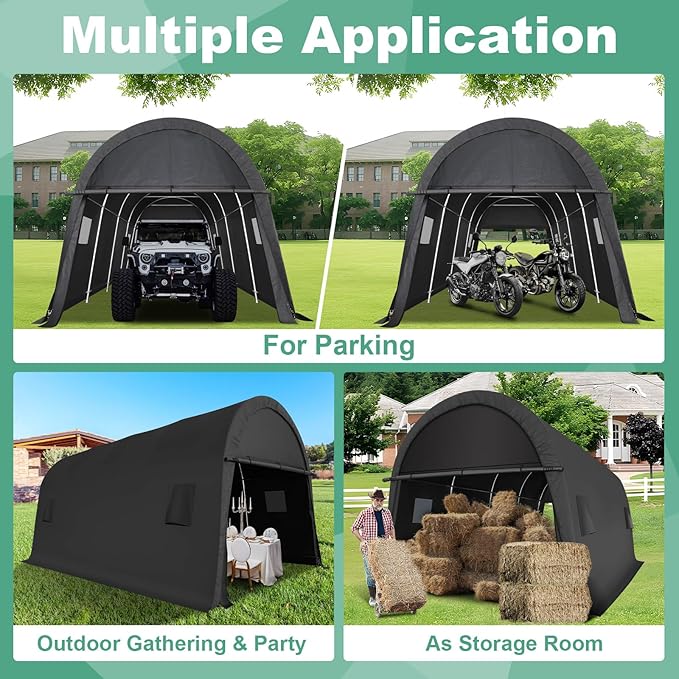 COBIZI Carport 10x20 FT Heavy Duty, Portable Garage, Carport Canopy with All-Steel Metal Frame & Vents, Round Style Outdoor Storage Shed for Car, Truck, Boat, Patio Furniture Anti-Snow Waterproof