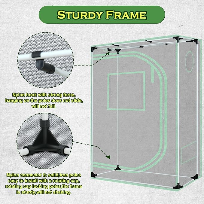 Indoor Grow Tent 48"x24"x60" 600D Mylar Hydroponic for Indoor Plant Tent with Observation Window and Removable Floor Tray 4x2