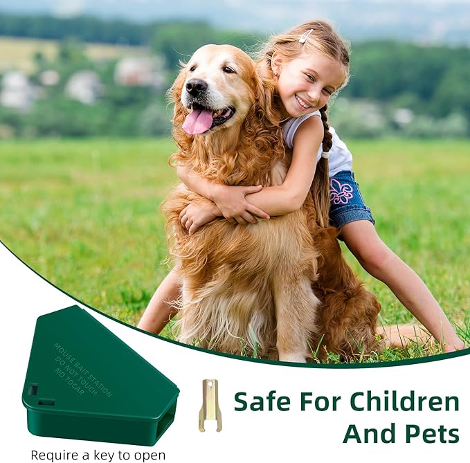 Mouse Bait Station with Keys Indoor Outdoor for Rats Mice Rodents, Reusable Mouse Poisoning Bait Blocks, Friendly for Children & Pets (8, Green 1)