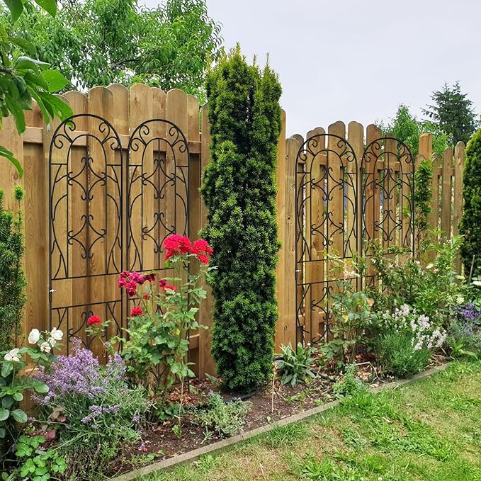 4 Pack 59x16in Metal Garden Trellis for Climbing Plants,Black Large Trellis for Climbing Plants Outdoor, Roses, Vegetables Vines Flowers Support, Large Decorative Outdoor Trellis