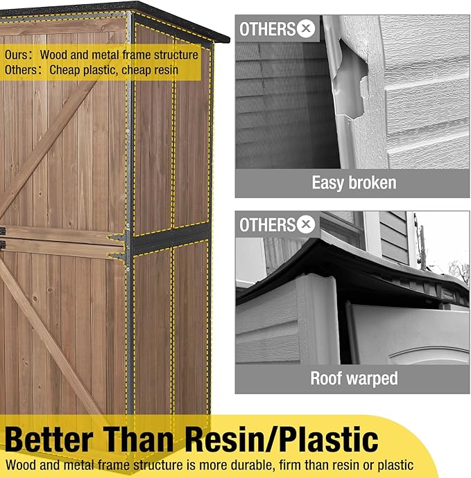 Aivituvin Shed Outdoor Storage Cabinet with Durable Metal Frame Waterproof Garden Tool Storage with Adjustable Shevels and Floor for Backyard Garden Patio Lawn, 55" L, Dark Brown