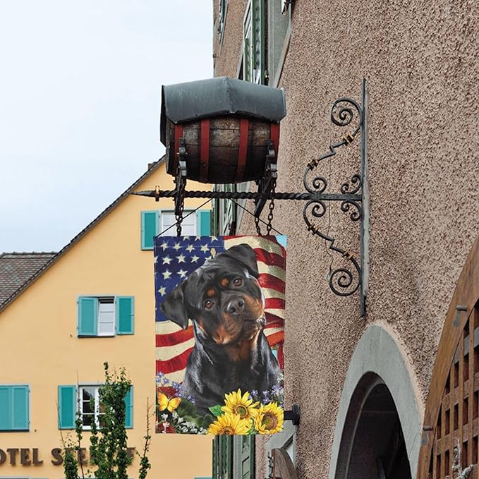 Rottweiler American Flag Patriotic Dog Garden Flag Welcome Party Outdoor Outside Decorations Picks Home House Garden Yard Decor 12x18 Inch