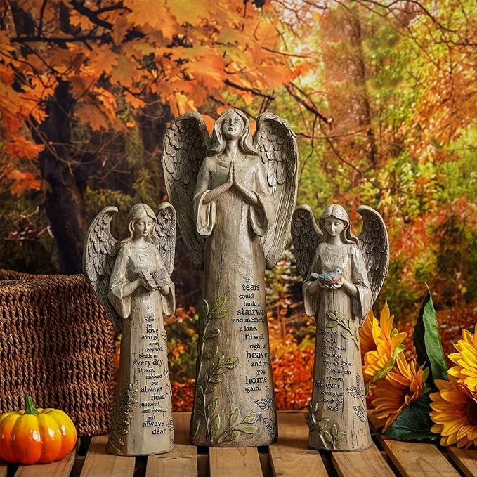 Garden Resin Angel Statue Standing Praying, Patio and Lawn Decoration Outdoor Waterproof Sculpture Ornament for Angel Memorial Gifts Home Decoration, 13" H