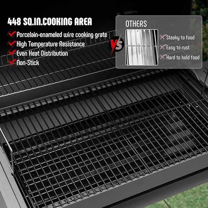 BBQ Charcoal Grill with Offset Smoker Grill and Side Table, 30-In Heavy-Duty Outdoor BBQ Grill with 832 Sq. In. Cooking Space for Outdoor Barbecue in Backyard, Patio and Parties, Black