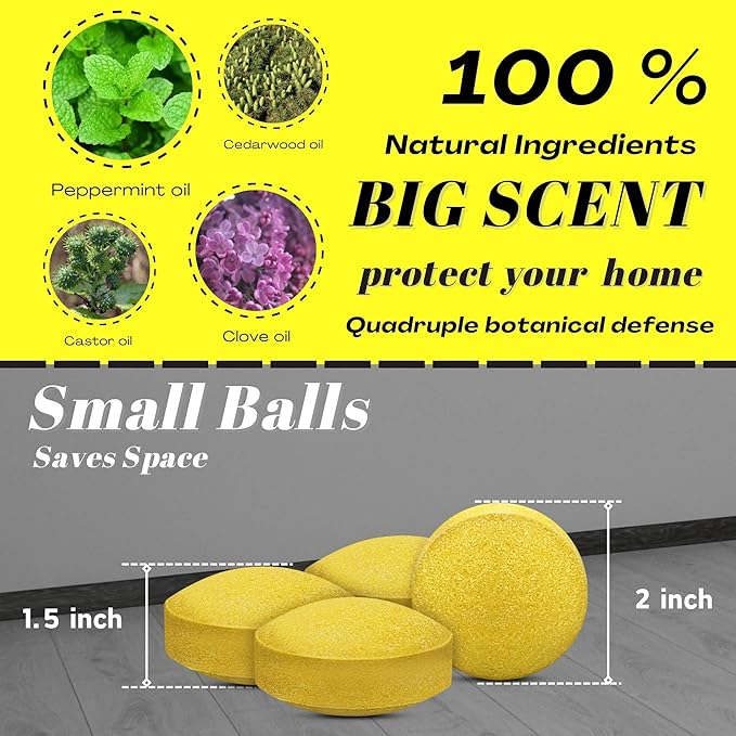 Rodent & Mice Repellent,Indoor/Outdoor/Car Engine Protection,Long-Lasting Peppermint Oil Formula,Safe for Pets & Kids,30-60 Days Effective Mouse Deterrent (18, Yellow)