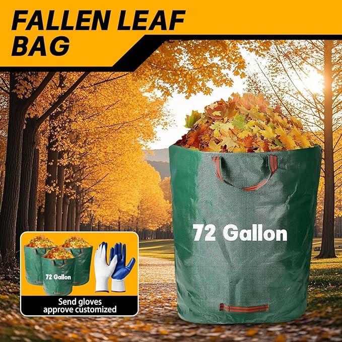 Reusable Yard Waste Bags - 3 Pack, 72 Gallon Lawn Bags with Reinforced Handles, Ideal for Grass, Leaves, and Yard Waste - Durable and Garden Waste Bags, Collapsible Lawn Leaf Bag, Leaf Bag Stand Up.
