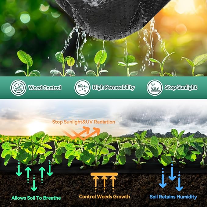 3ftx180ft Landscape Fabric, Weed Barrier Fabric Heavy Duty 3.2oz, Woven Geotextile Weed Blocker Landscaping Fabric, Ground Cover Weed Control Mat, Commercial Weed Cloth Garden Bed Liner