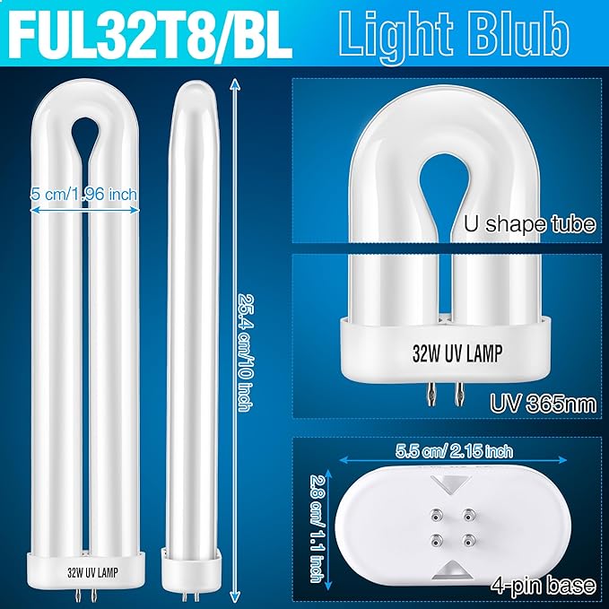 BF190 Replacement Bulb Compatible with Flowtron BK-40D Bug Zapper, 10 Inch FUL32T8/BL U Type Replacement Light Bulb for 32W Outdoor Electronic Insect Mosquito Killer(2 Pack)