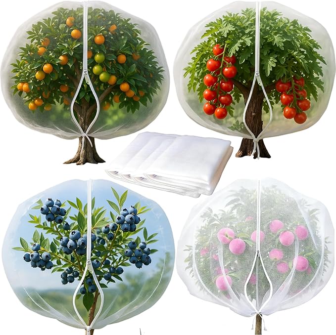 Garden Mesh Netting with Drawstring & Zipper,4PACK 2.3Ft x3.3 FT Mesh Netting Pest Barrier Protection Bird Mosquito Net Plants Cover for Patio Vegetable Plants Fruit Tree