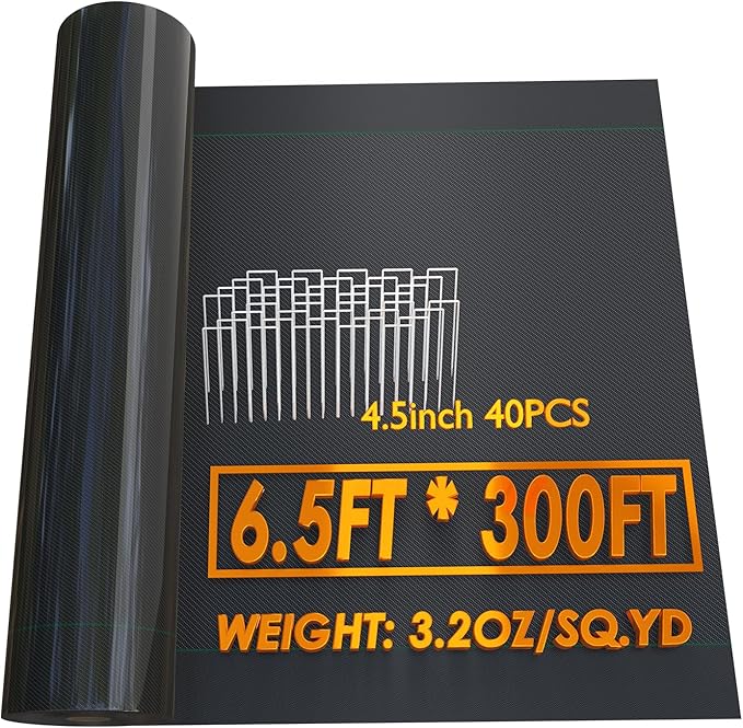 6 Size Weed Barrier Landscape Fabric Heavy Duty Gardening Weed Control Mat,Woven Weed Cloth Geotextile Fabric for Landscaping Driveway Farm Greenhouse (6.5x300FT)