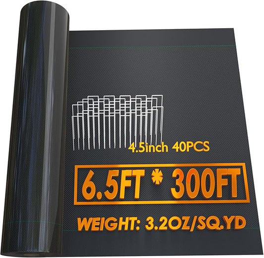 6 Size Weed Barrier Landscape Fabric Heavy Duty Gardening Weed Control Mat,Woven Weed Cloth Geotextile Fabric for Landscaping Driveway Farm Greenhouse (6.5x300FT)