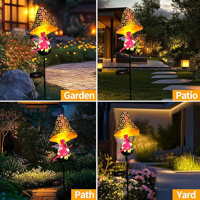 ZKLiLi Solar Lights Garden Decorations,Mushroom Fairy Light,Solar Warm LED Light for Pathway Lawn Patio Courtyard Gifts for Mom Grandma Women(Fairy Mushroom)