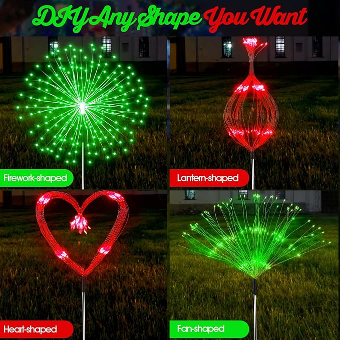 4 Pack Halloween Solar Lights Christmas Solar Firework Lights Outdoor 180 LEDs 8 Modes Waterproof Stake LED Sparkler Decoration Landscape Garden Pathway Patio Walkway Yard Lawn Decor(Red Green)