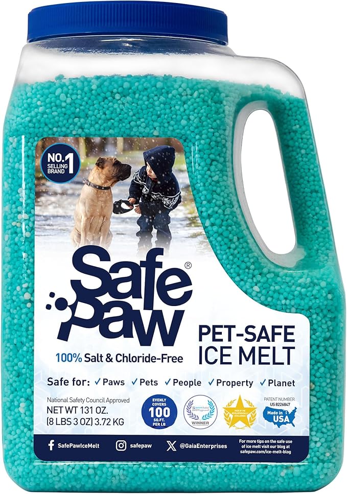 Safe Paw 2-Pack Pet-Safe Snow & Ice Melter, Salt- & Chloride-Free, 8 Lbs - Pet-Friendly Winter Maintenance Product for Driveway, Concrete, Sidewalk, and Outdoor Spaces