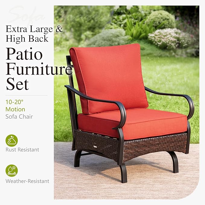 Sophia & William Patio Furniture Set, 4 Piece Metal Outdoor Conversation Set with 3-Seater Outdoor Couch, 2 Sofa Chairs, 1 Coffee Table for Outdoor Seating, Backyard, Porch(Red)