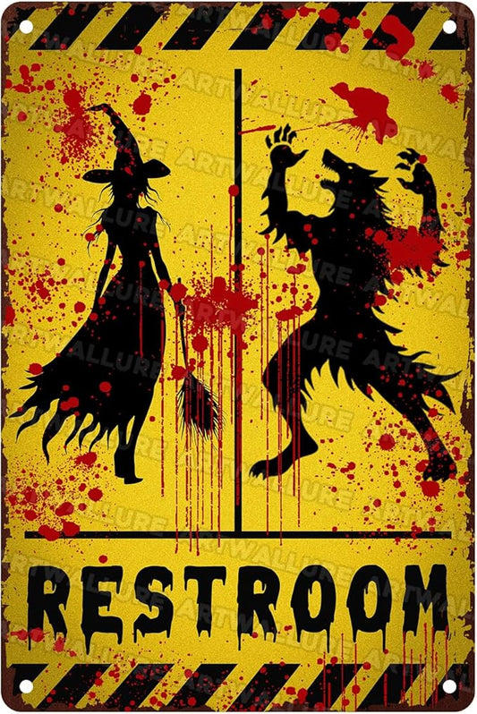 Halloween Restroom Decor Vintage Rustic Wall Art Retro Tin Plaque Iron Painting Funny Toilet Door 8x12inch