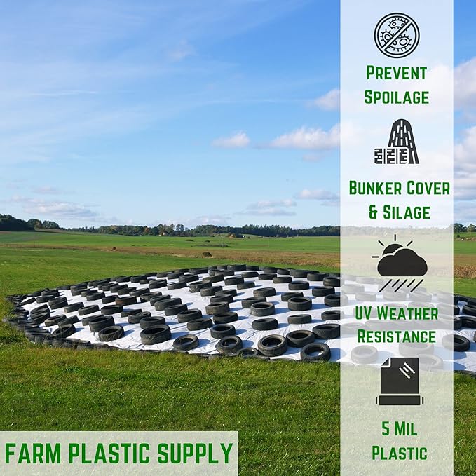 Farm Plastic Supply - Silage Tarp Black/White Plastic Sheeting - 5 Mil (20' x 50') - Heavy Duty Polyethylene Plastic Tarp for Silage Cover, Bunker Cover for Farming, Agriculture, Ground Covering