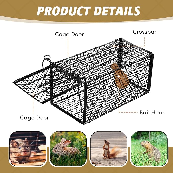 Qualirey 6 Pcs Humane Rat Trap Small Chipmunk Mouse Squirrel Cage Rodent Animal Mice Voles Hamsters Cage Catch and Release Trap for Home Garden Indoor Outdoor(10.6 x 5 x 5 Inch)