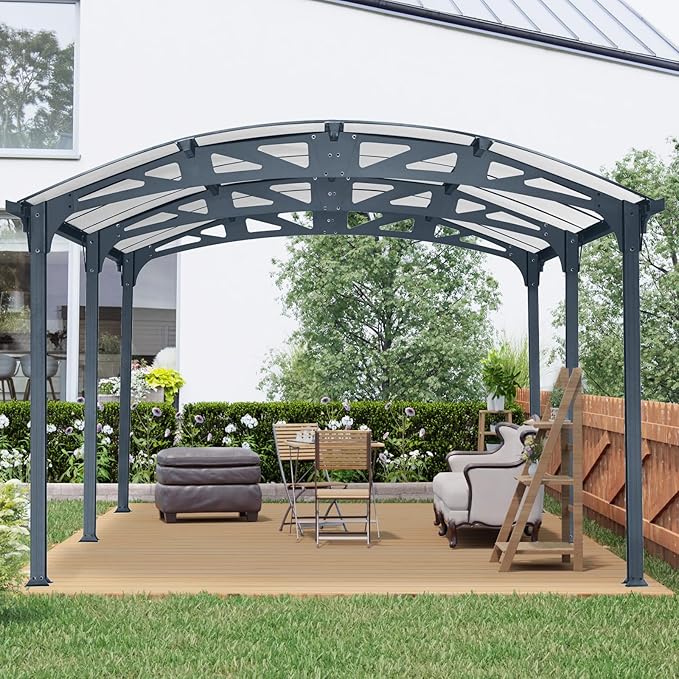 KEIKI 12x16x8 FT Aluminum Metal Outdoor Carport with Polycarbonate Roof,Heavy Duty Vehicle Shed Canopy for Car,Truck and Boats