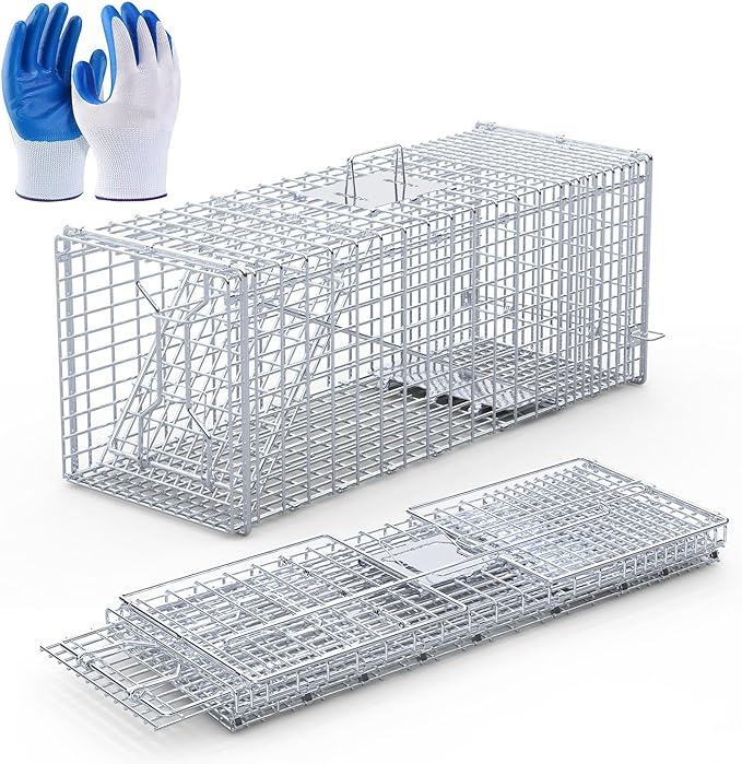 Humane Animal Trap, 37"x14"x15" Foldable Large Live Cage Traps for for Raccoons Beavers Groundhogs Foxes Armadillos and Other Live Animals, Easy to Catch and Release, Work for Indoor Outdoor