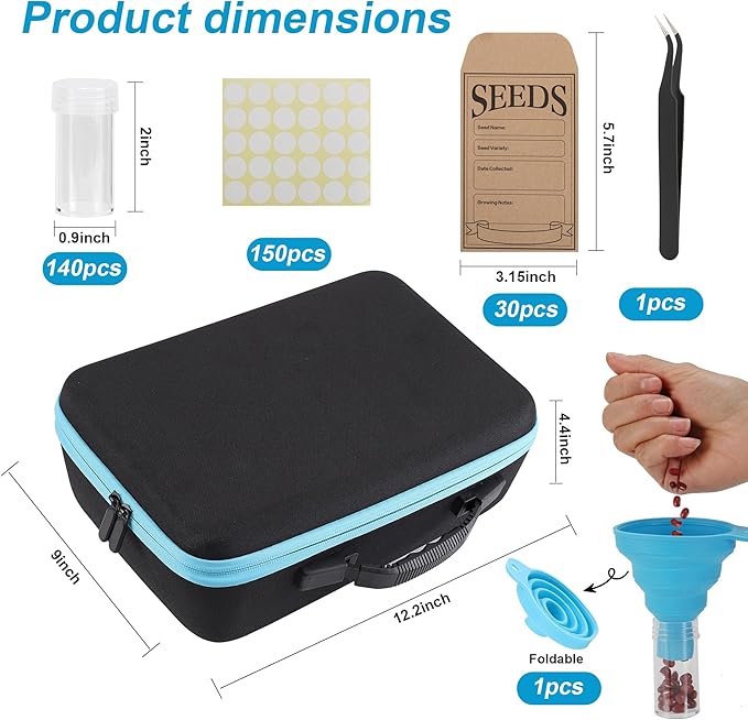 140 Slots Seed Storage Organizer, Garden Saving kit Seed Organizer with 30 Seed Envelopes, Write Label, Funnel, Tweezer for Plants Vegetable Seed Saver (Seeds not Included)