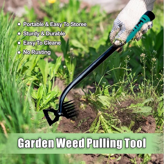 Weed Puller Tool-2Pcs Gardening Hand Weeder Tools, 2025 New Weeding Artifact Uprooting Weeding Tool, Manganese Steel Weed Removal TooL, 6 Teethes Dual Purpose Manual Weed Pulling Tool for Yard Gardenl