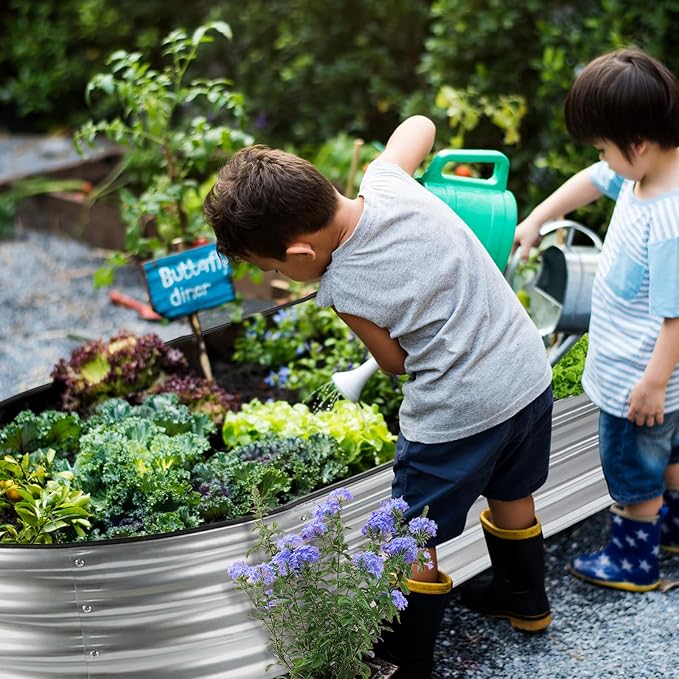 JERIA 2 Pcs 6×3×1ft Oval Raised Garden Bed,Galvanized Raised Garden Bed Kit Outdoor Metal Gardening Planter Box for Vegetable, Fruits, Flower，Herbs