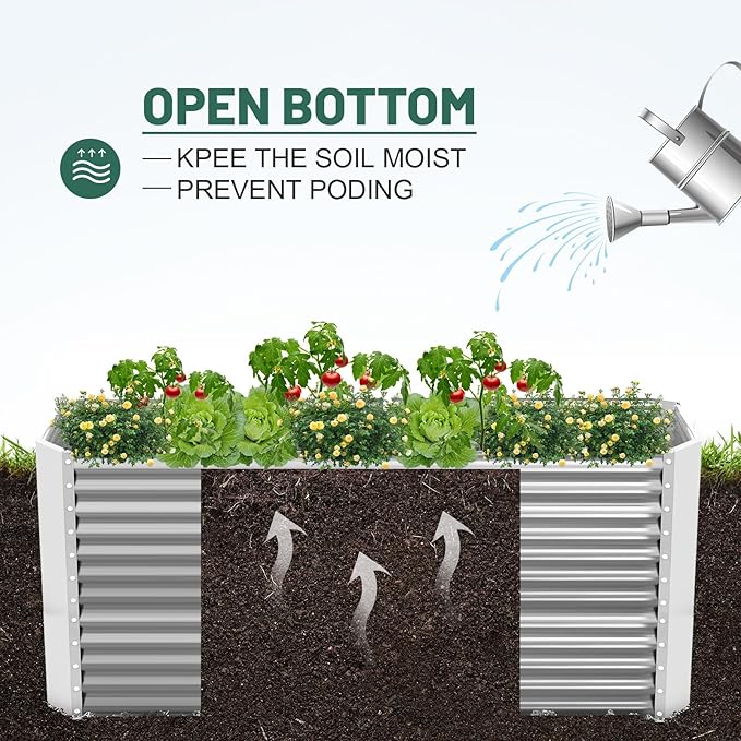 Land Guard 8x4x3ft Rectangular Galvanized Raised Garden Beds, Large-Capacity Metal Planter Box Outdoor, Durable Deep Raised Garden Bed 3ft Tall, Raised Beds for Gardening Vegetables, Classic Silver