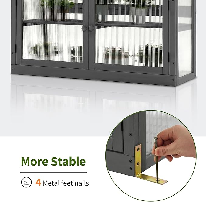 MCombo 2-Tier Wooden Cold Frame Garden Greenhouse Raised Flower Planter Shelf Bed Protection 6057-0160 (Dark Grey)