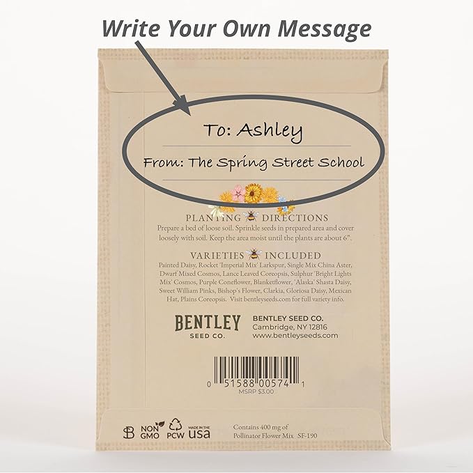 Bentley Seed Co. | Bee Kind Pollinator | Beautiful Bee Art | Environmental Favors Cards for Guests Seed Packets | Pollinator Wildflower Mix Seed Packets | Eco-Friendly Hand Out Gift | 25 Pack