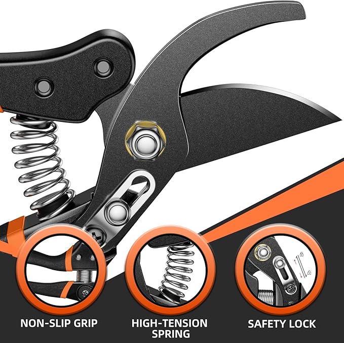 Pruning Shears for Gardening, 8.5" Professional Bypass Garden Scissors & Hedge Clippers for Branch, Plant Trimming, Heavy Duty Hand Pruner【Titanium Blade】【Arthritis Friendly】【Ergonomic Handle】