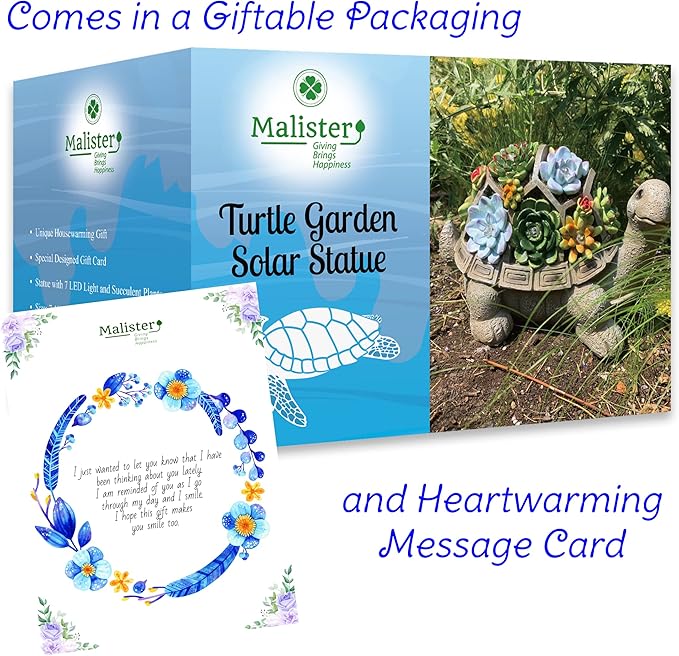 MALISTER 11.5 Inch Solar Garden Turtle Figurines Outdoor Decor, Outdoor Statues with 7 LEDs for Patio Decor, Garden Decor Garden Art Outdoor Lawn Decor Yard Art, Housewarming Garden Gifts turtle gifts