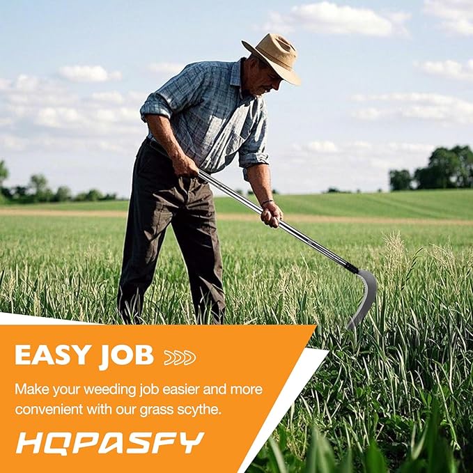 Sickle Garden Tool Set, Long Handle Weeding Sickle with Serrated Double-Edged Blade, Grass Sickle Stand Up Weeding Tool with 2 Pack Leaf Scoops, 16 Gallon Lawn Bag with Gardening Gloves for Yard