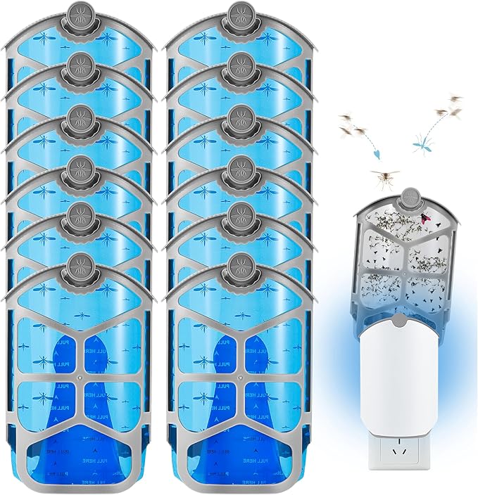 12 Pack Refill Cartridge Kit Replacement Compatible with ZEVO M364 and ZEVO Max Plug-in Light Flying Insect Trap Refill for Indoors Refill Replacement Sticky Pads for Bug Catcher