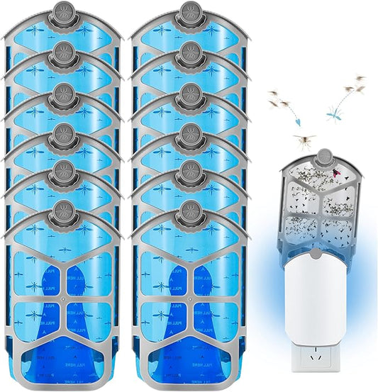 12 Pack Refill Cartridge Kit Replacement Compatible with ZEVO M364 and ZEVO Max Plug-in Light Flying Insect Trap Refill for Indoors Refill Replacement Sticky Pads for Bug Catcher