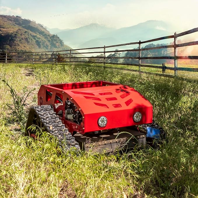 Lawn Mower, Remote Control Lawn Mower, Small Crawler Oil-Electric Hybrid Four-Wheel Drive Lawn Mowing and Weed Whacker, All Terrain Grass Cutter Yard Mower, 45° Climbing (SKD-224-55)