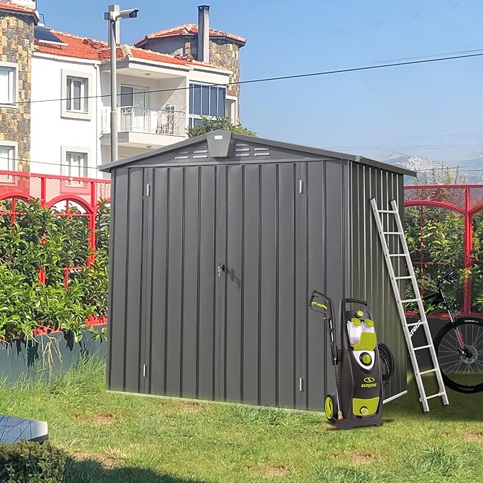 Domi 10’ x 8’ Outdoor Storage Shed, Metal Sheds Tool Storage Gable Roof with Lockable Door & Air Vents, Outdoor Galvanized Steel Sheds for Backyard,Garden,Patio,Lawn