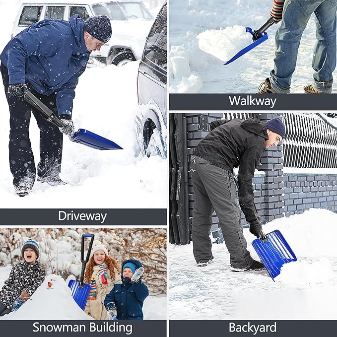 SHANTRA Folding Portable Snow Shovel, Aluminum Edge, D-Grip for Snow Removal, Car Driveway, Garden, Camping