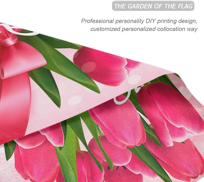 Kcldeci Happy Mother's Day Hoiliday Welcome Garden Flag 12x18 Inch Red Tulips for Mom Yard Flags Large Vertical Double Sided House Flag Seasonal Outside Decor for Yard Farmhouse