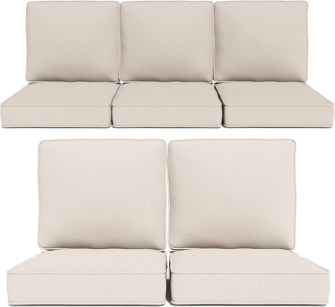 Outdoor Chair Cushions 23" x 24" x 4", Patio Deep Seat Replacement Cushions Set with Zippered Removable Cover, Weather-Resistant Olefin Fabric for Garden Chair Sofa Couch, Set of 5, Beige