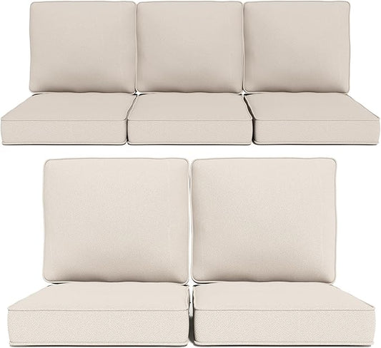 Outdoor Chair Cushions 23" x 24" x 4", Patio Deep Seat Replacement Cushions Set with Zippered Removable Cover, Weather-Resistant Olefin Fabric for Garden Chair Sofa Couch, Set of 5, Beige