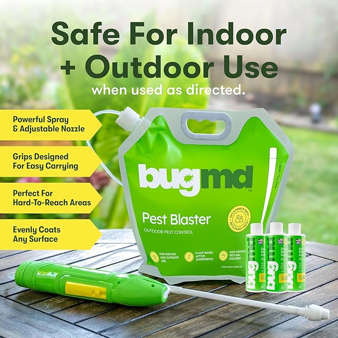 BugMD Blaster Kit - 3 Pack Pest Control Essential Oil Concentrates 3.7 oz and 1 Pest Blaster - Plant-Powered Bug Spray for Home, Insect Killer, Ant Killer for House, Flea Spray for Home, Roach Spray