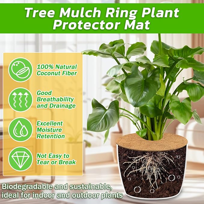 Legigo 4pcs Coconut Fiber Mulch Ring Tree Plant Protector Mat, 18 Inch Natural Coco Coir Tree Protection Ring Plant Pot Soil Cover, Tree Rings Disc Plant Cover for Indoor Outdoor Plants,Landscaping