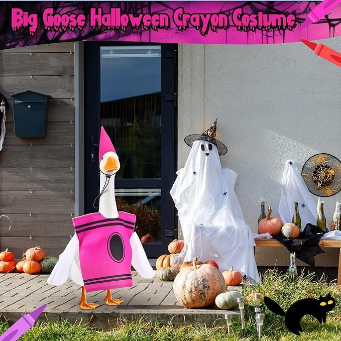 Geyoga Halloween Goose Crayon Costume Porch Goose Outfits 23" Fall Geese Clothes Classroom Lawn School Garden Patio Yard Outdoor Decorations(Hot Pink,Crayon)