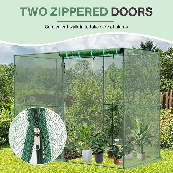 Aoodor 8 x 4 x 6 Ft Plant Protection Grow Tent Flat Roof Crop Cage with 2 Side Netting Zippered Door for Protect Plants, Herbs, Fruits, Green