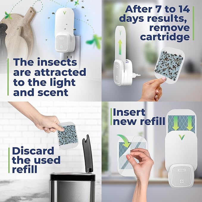 VEYOFLY Fly Trap Indoor, Fruit Fly Traps for Indoors, (4 Device + 12 Refills) Gnat Traps for House Indoor, Fly Catcher Indoor, Plug in Light Flying Insect Trap, Bug Light Killer, Fly Trap