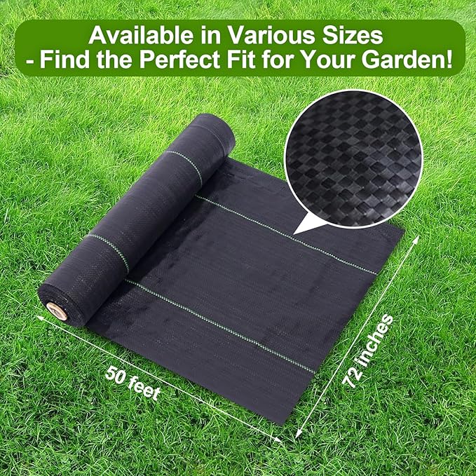 Weed Barrier Landscape Fabric 6 x 50 Ft., Ground Cover Fabric Block, Gardening Fabric Mat, Black Heavy Duty Garden Cloth Felt for Flower Bed, Patio, Orchard, and Playground, 3.2oz/sq.yd