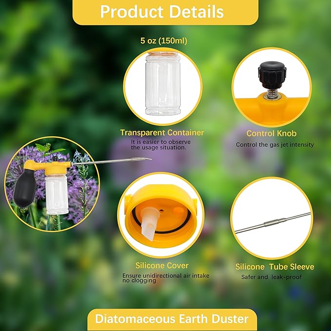 150ml Multi-Purpose Powder Duster Diatomaceous Earth Duster Powder Sprayer Bulb Duster with Length Adjustable from 11" to 23"